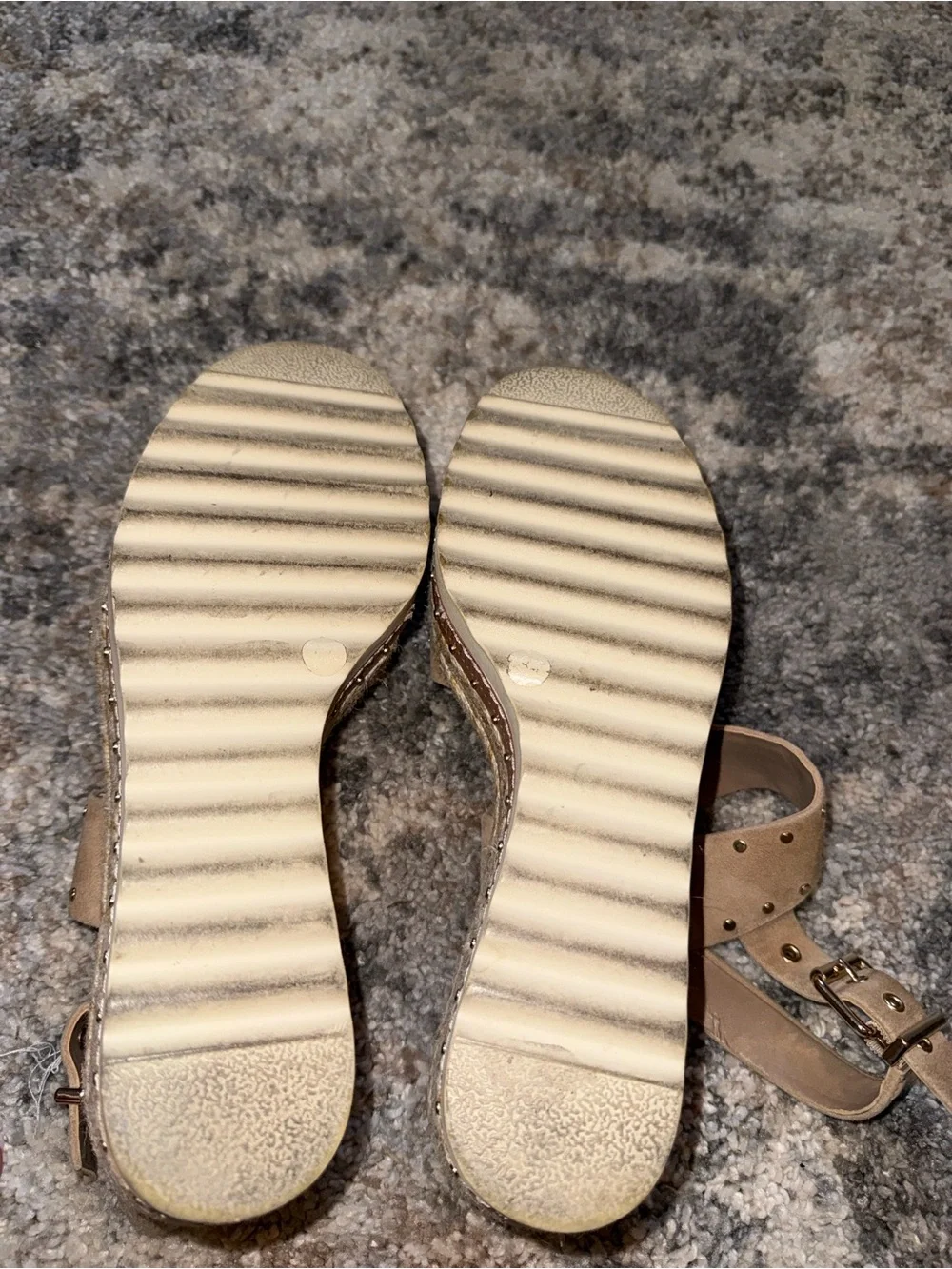 Vince Camuto Beige Studded Espadrille Platform Sandals